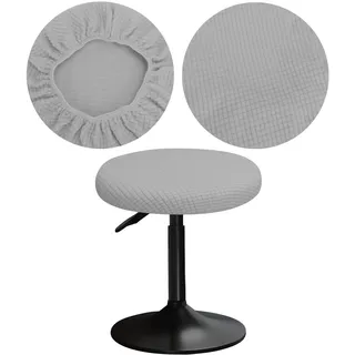 YINGAYOU Hockerbezug Rund 30-40 cm Bezug Barhocker Rund mit Plüsch Quadrate Luxuriöser Stoff Waschbar Dehnbar Wunderschöne Farbe für Runde und Eckige Hocker (1, Hellgrau)