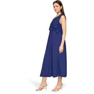 Midikleid BETTY BARCLAY "Midikleid mit V-Ausschnitt", Damen, Gr. 44, EURO, blau (electric blau), Obermaterial: 69% Baumwolle CO. 29% Polyamid PA. 2% Elasthan EL., Kleider Midikleid