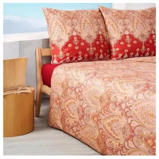 BASSETTI ISOLABELLA Motiv Baumwollsatin Rot 135 x 200 cm + 80 x 80 cm