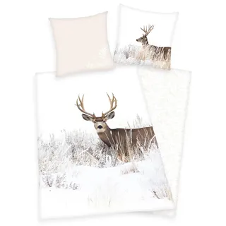 Hirsch Bettwäsche Set Winterlandschaft 2tlg. 155x220 cm Übergröße