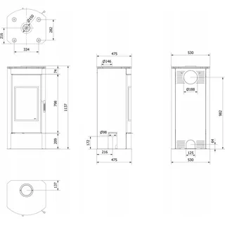 Kaminofen aus stahl KRATKI TITAN Panorama Ø 150 11 kW mit Türfeder - Schwarz