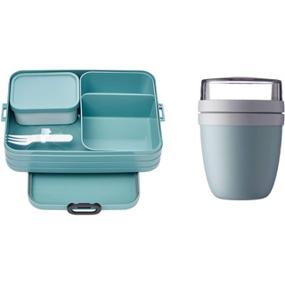 Mepal 2-tlg. Lunch to go Set – Lunchbox Take A break Large mit Lunchpot – praktischer Müslibecher – Brotdose mit Fächern, geeignet für bis zu 8 Butterbrote - Nordic Green