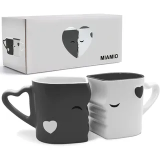 MIAMIO - Kaffeetassen/Küssende Tassen Set Geschenke für Frauen/Geschenke für Männer/Freund/Freundin Hochzeitsgeschenke für brautpaar/Weihnachten aus Keramik (Grau)