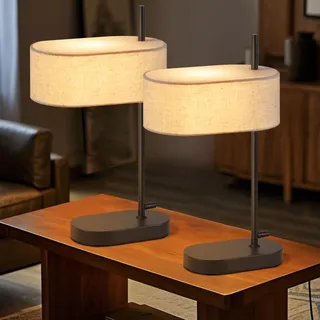 CBJKTX Nachttischlampe Schlafzimmer Tischlampe Vintage - 2er Set E14 Schwarz Tischleuchte Stoff Nachttischleuchte mit Kabel Schreibtischlampe Rustikal Bettlampe Retro für Wohnzimmer(ohne Leuchtmittel)