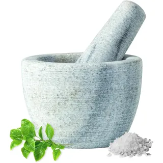 JADE TEMPLE Marmor Mörser mit Stössel, D: 9,5 cm, H: 7 cm - 1 Set, Grau | Robust | Langlebig | Steinmörser | klein | für Gewürze, Kräuter, Nüsse & Pesto