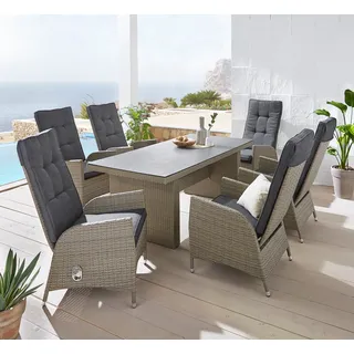 Konifera Garten-Essgruppe »Brisbane«, grau (braun, anthrazit), Polyrattan, Sitzmöbel-Sets, Aluminium/Polyrattan, Tischplatte aus Stone-Spray-Glas in Steinoptik