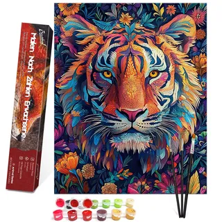 Bougimal Malen Nach Zahlen Erwachsene Tier Ohen Rahmen inklusive Pinsel und Acrylfarben - 40 x 50 cm, Tiger