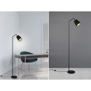 Große LED Stehleuchte mit TEXTIL Lampenschirm Schwarz-Gold, Spot schwenkbar