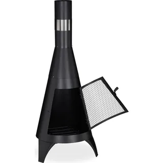 Relaxdays Terrassenofen mit Tür schwarz schwarz