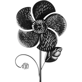 Ideen mit Herz Windrad aus Metall | für den Garten | schwarz | Windspiel | Gartendeko | ideal zum Bemalen und Weiterverzieren (Design 6 | Ø 18 cm | Höhe 50 cm)