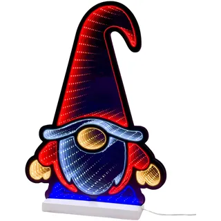 Brandsseller Weihnachtsbeleuchtung mit Infinity-Effekt 29x8x40 cm - LED Dekofigur aus Kunststoff, Timer 6/18h, 3m Kabel, moderne Weihnachtsdeko für Innen - Wichtel mit Armen