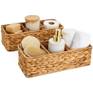 Bad Organizer, 2 rechteckige Aufbewahrungskörbe mit je 3 Fächern, Wasserhyazinthe, 36,5 x 15 x 11 cm