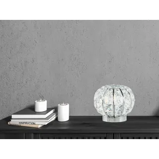 Ausgefallene Designer Kugel Tischlampe dimmbar, Chrom mit Glas Kristallen, Ø16cm