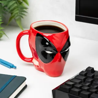 Paladone Deadpool Masken-Form Becher - Offiziell lizenziertes Marvel, Gesicht-förmiger Becher für heiße und kalte Getränke, Geschenk für Deadpool-Fans, 550 ml (18 fl oz)