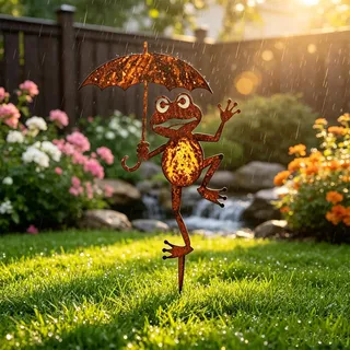 Gartenstecker Rost Frosch Deko, Gartendeko für Draußen Wetterfest, Metall Figur für Garten, Balkon & Blumenkübel