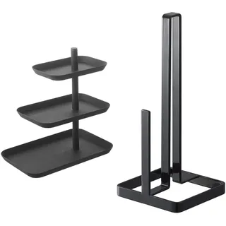 YAMAZAKI 4281 Tower Etagere, Stahl, Schwarz, One Size & Tower Küchenrollenhalter, Stahl, Schwarz, One Size
