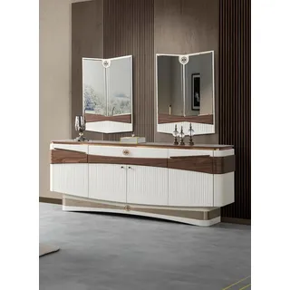 Sideboard mit 2x Spiegele Kommode Schrank Modern Design Wohnzimmer Holz - Weiß
