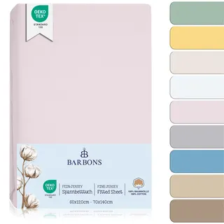 BARBONS Spannbettlaken für Baby/Kinderbett - 100% Jersey-Baumwolle Oeko-TEX Standard 100 Zertifiziert Bettlaken für Babybett (Rosa - 2er - 60x120cm / 70x140cm)