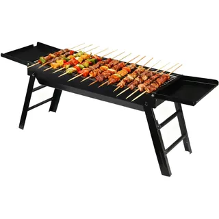 Klappbarer Grill | Faltbarer und abnehmbarer Ofen | Holzkohlegrill für den Außenbereich mit seitlichen Ablagen - für Outdoor, Camping, Wohnung, Balkon, Küche, Picknick und Reisen
