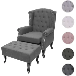 Sessel Chesterfield, Relaxsessel Clubsessel Ohrensessel, wasserabweisend Stoff/Textil ~ dunkelgrau m