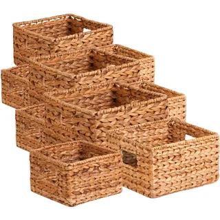 Honey-Can-Do DREI gewebte Aufbewahrungskörbe aus Wasserhyazinthe mit Griffen, Bananenblatt, Stahl, Natur, 3-Pack, 3 (Packung mit 3)