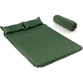 KOMFOTTEU 190 x 130 cm Isomatte Selbstaufblasend für Camping, aufblasbare Luftmatratze mit Kissen, Outdoor Schlafmatte 2 Person, wasserdichte air Mattress Wandern, Isomatte faltbar tragbar (Grün) - Grün