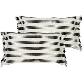 Atout Ciel 2 Stück Kissen, gestreift, Schwarz und Ecru, aus Baumwolle, mit Fransen, 30 x 50 cm