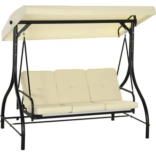 2 in 1 Hollywoodschaukel 3-Sitzer 195x117x175cm – Gartenschaukel mit Liegefunktion & verstellbarem Sonnendach, 240kg, für Garten & Terrasse, Beige - Beige