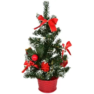 Neuer geschmückter Weihnachtsbaum 25 cm rot mit roter Schleife - Rot, Grün