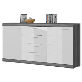 xonox.home Scout Sideboard groß rauchsilber / weiß Hochglanz - Grau