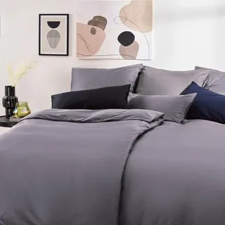 Blumtal Mako Satin Bettwäsche 155x220 Anthrazit - Bettdeckenbezug mit frei wählbaren Kissenbezug - individuell anpassbares Bettwäsche-Set aus 100% Baumwolle - Oeko Tex Zertifiziert