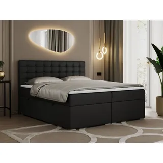 MKS Meble Boxspringbett 180x200 mit Bettkasten, Bett 180x200 mit Matratze und Topper - SUSAN - 180x200 - Schwarz - Kunstleder - H3 - Schwarz