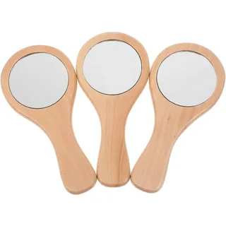 Cabilock 3-Teiliger Tragbarer Mini-Handspiegel Aus Holz Runde Kompakte Reise-Schminkspiegel FüR Make-up Rasur Und Beauty-Checks FüR Damen Und Herren