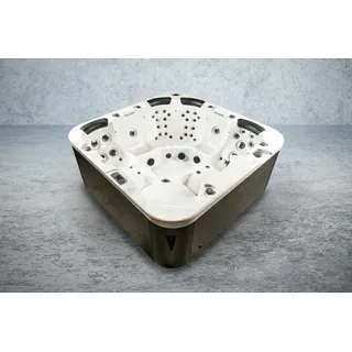 PureHaven American Outdoor-Whirlpool 230x230 cm für 6 Personen mit 71 Massagedüsen Heizung LEDs Thermoabdeckung Farbe Sterling Silber/Grau - Grau