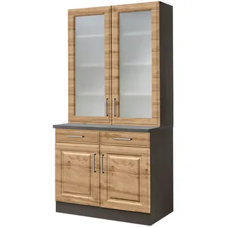 KOCHSTATION Küchenbuffet »KS-Stockholm« hochwertige MDF-Fronten, 2 Glasrahmentüren, 200 cm hoch, viel Stauraum, grau