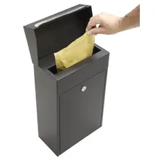 ARREGUI Bigen EP1004 Briefkasten und Paketkasten aus Stahl für Post und kleine Pakete | Paketkasten für schmale Päckchen | 46 x 28,5 x 16 cm | Schwarz