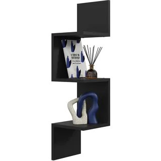 Eckregal Schwarz – modernes Hängeregal für Bücher und Dekoration, stabile Wand-Eckablage für Wohnzimmer, Küche und Büro - Schwarz
