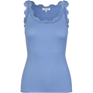 Tanktop ROSEMUNDE "Babette Silk Top mit Seide", Damen, Gr. M, blau (himmelblau), Feinripp, Obermaterial: 70% Seide, 30% Baumwolle, körpernah hüftlang, tiefer Rundhals, Tops Tanktop, Vintage-Spitzenbesatz, breite Träger, feminin, bequem, Seidenmix
