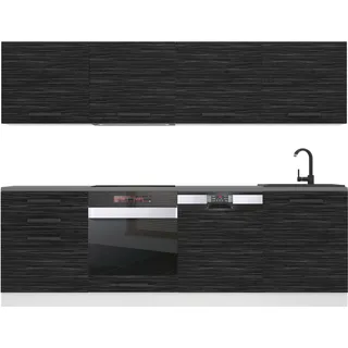 Belini Küchenzeile Küchenblock Alice - Küchenmöbel 240 cm Einbauküche Vollausstattung ohne Elektrogeräten mit Hängeschränke und Unterschränke, ohne Arbeitsplatten, Königliches Ebenholz - Schwarz
