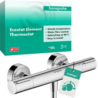 Hansgrohe Ecostat Element - Duschthermostat Aufputz mit EcoStop+, Duscharmatur mit Sicherheitssperre (SafetyStop) bei 40° C, Thermostat für die Dusche, Mischbatterie für 1 Verbraucher, Chrom, 13346000
