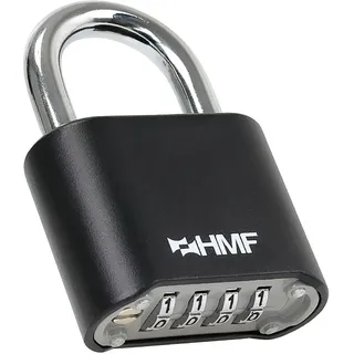 HMF Zahlenschloss Vorhängeschloss, robustes Schloss mit 4-stelligem Zahlencode aus Zinklegierung | 5,3 x 2,4 x 7,8 cm | Schwarz