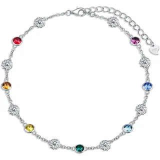 AOBOCO Fußkettchen Sterling Silber 925 Damen Perlen Fusskettchen mit Kristalle 28 cm (Gänseblümchen)