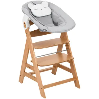 hauck Alpha Newborn Set Pre - Baby Holz Hochstuhl ab Geburt (FSC®-Zertifizierte Buche), inkl. Aufsatz für Neugeborene, Mitwachsend, Höhenverstellbar Nature Grey)