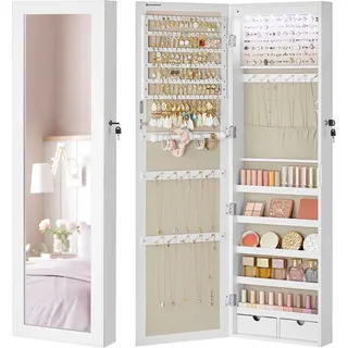 Songmics Schmuckschrank Berit mit Spiegel Wandmontage Weiß
