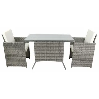 VCM Garten-Essgruppe »VCM 3-tlg Gartenmöbel Set Sitzgruppe Essgruppe 1xTisch, 2x Stühle Tisch Maße ca. H. 74 x B. 114 x T. 64 cm Rattan Garten Set - Raloso« Raloso, 3 Stk. tlg., grau