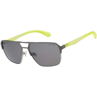Sonnenbrille SUPERDRY "Modell 995064", Herren, dunkles silber, neon grün, matt, Sonnenbrillen Sonnenbrille, Form Pilot, Logoschriftzug auf Bügel, Kombifassung