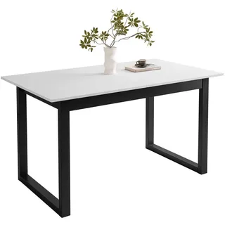 Lukmebel ARTON II ausziehbarer Tisch 140 cm Weiß, Schwarzmetall U-Beine - Weiß
