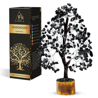 FASHIONZAADI Black Tourmaline Feng Shui Bonsai Chakra Tree Healing Crystals Gemstone Trees Reiki Stones Good Luck Home Office Décor Health Prosperity Size 10-12 inch (Silver Wire)
