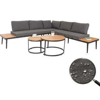 Garten-Garnitur HWC-H54c, Lounge-Set, Beistelltisch Spun Poly Akazie Holz Stahl  braun, Kissen dunkelgrau - Grau