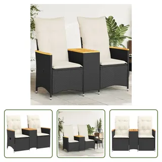The Living Store Gartensofa 2-Sitzer Verstellbar mit Tisch Schwarz Poly Rattan - Schwarz